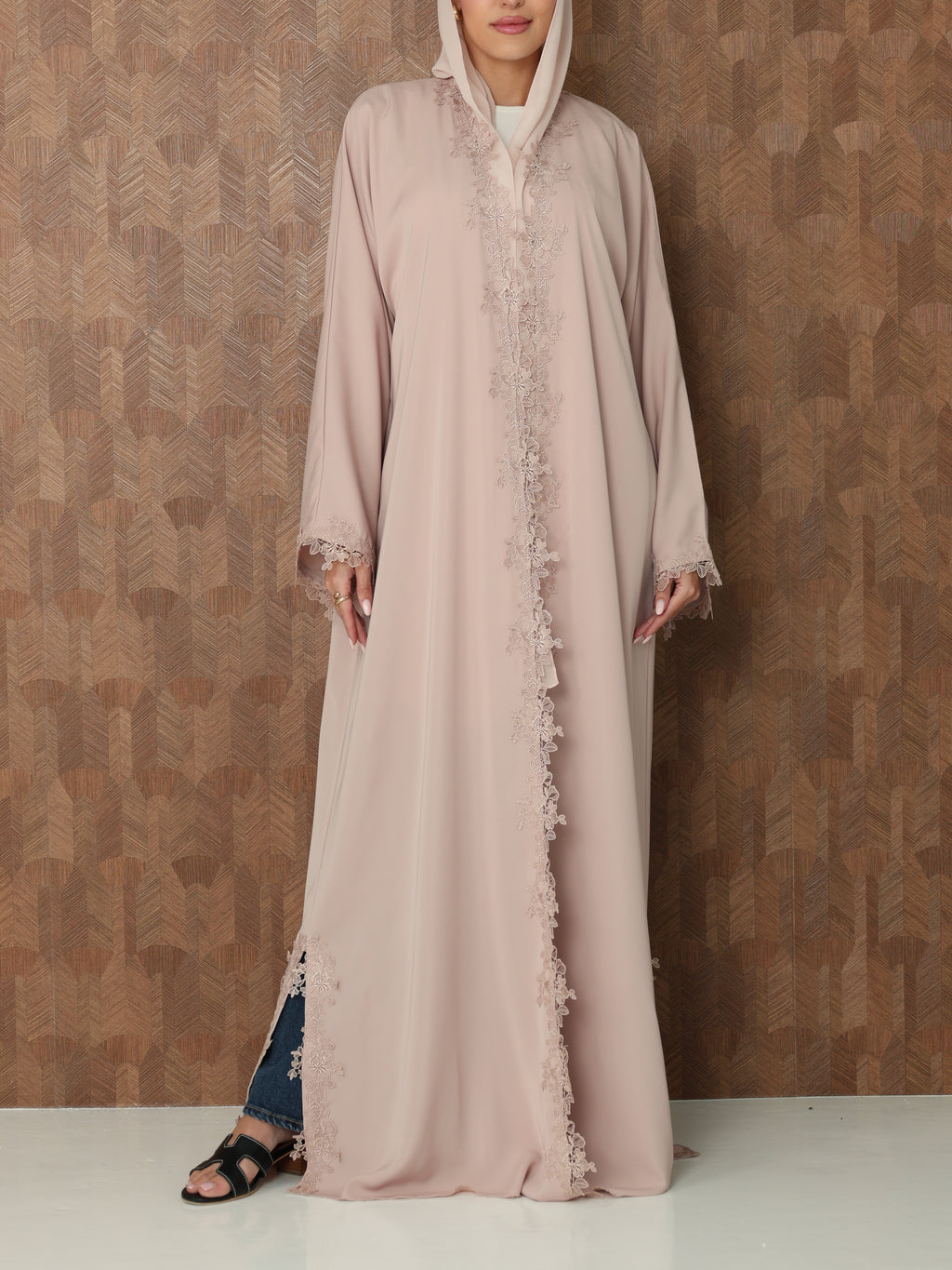 HANA LACE ABAYA - BLUSH PINK