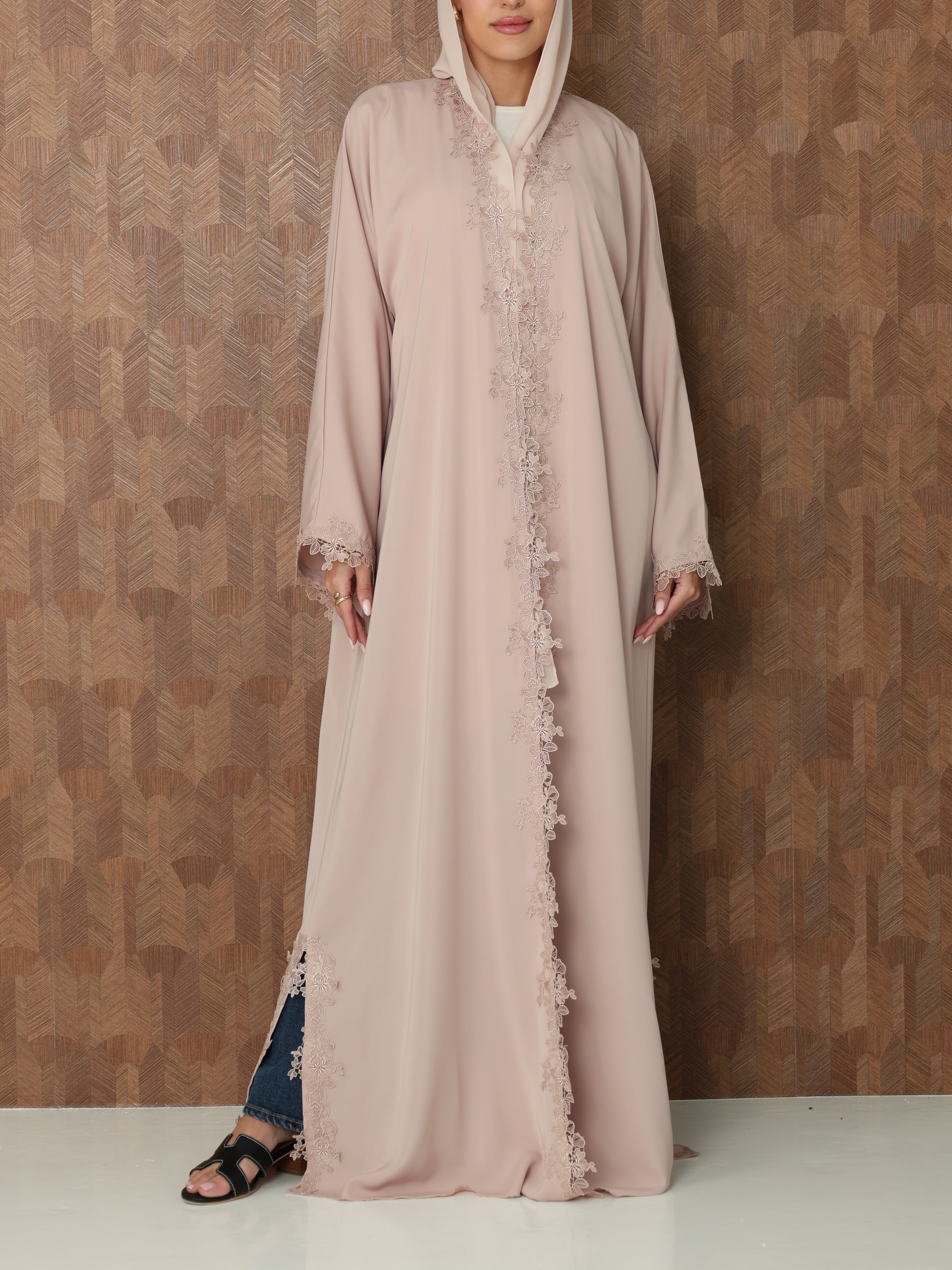 HANA LACE ABAYA - BLUSH PINK