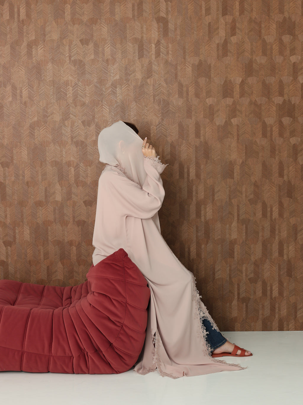HANA LACE ABAYA - BLUSH PINK