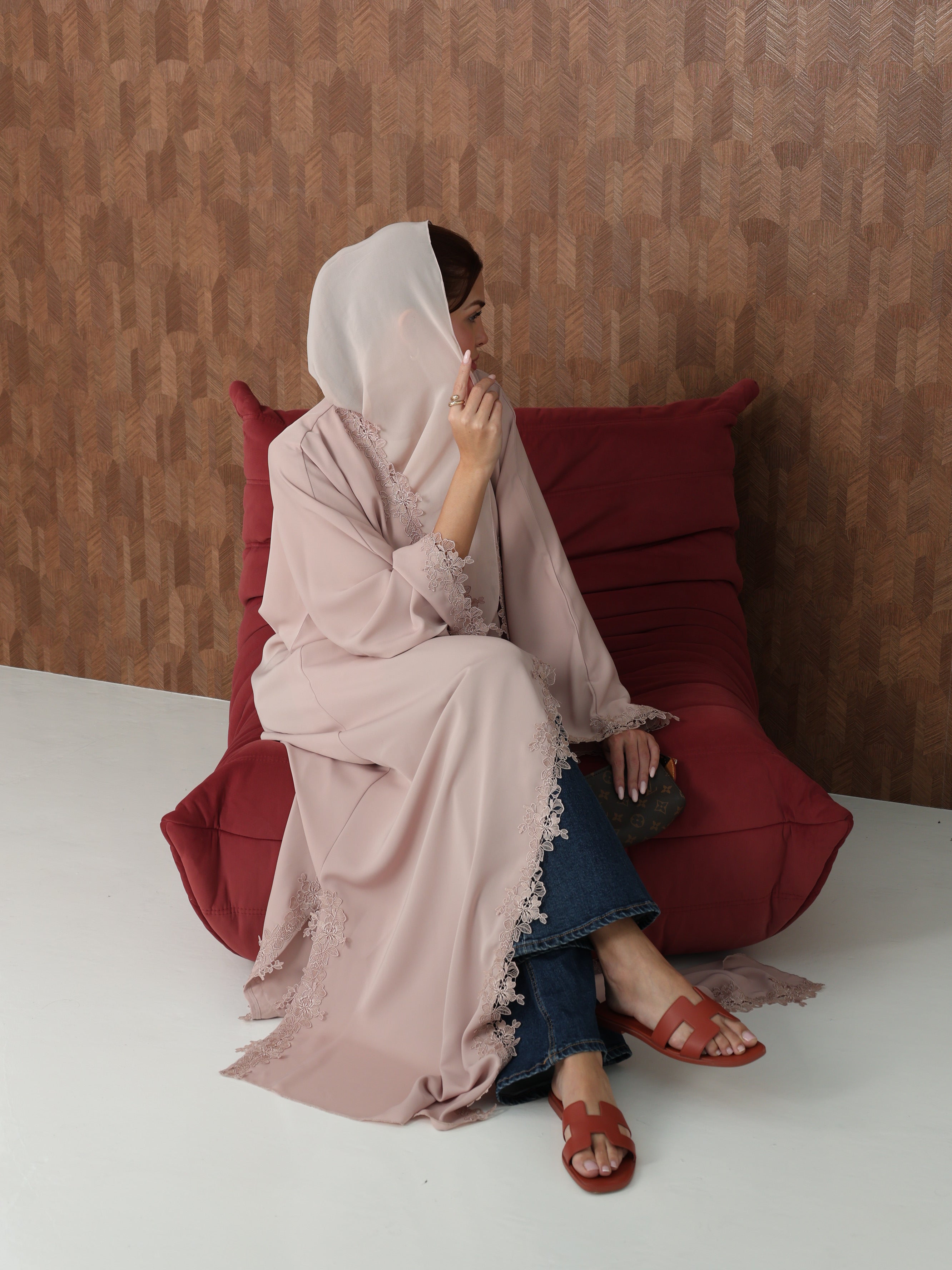 HANA LACE ABAYA - BLUSH PINK