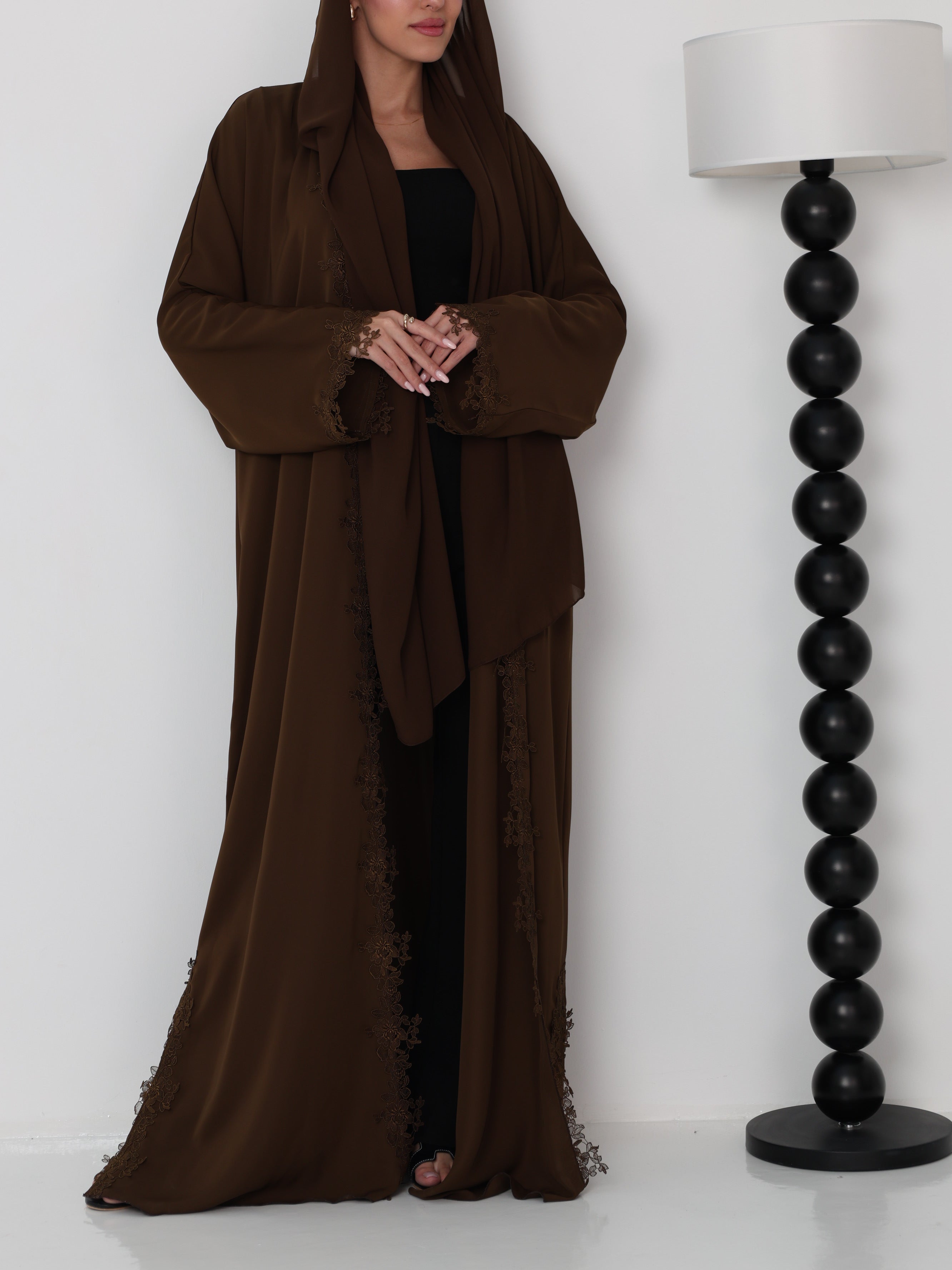 HANA LACE ABAYA - KHAKI