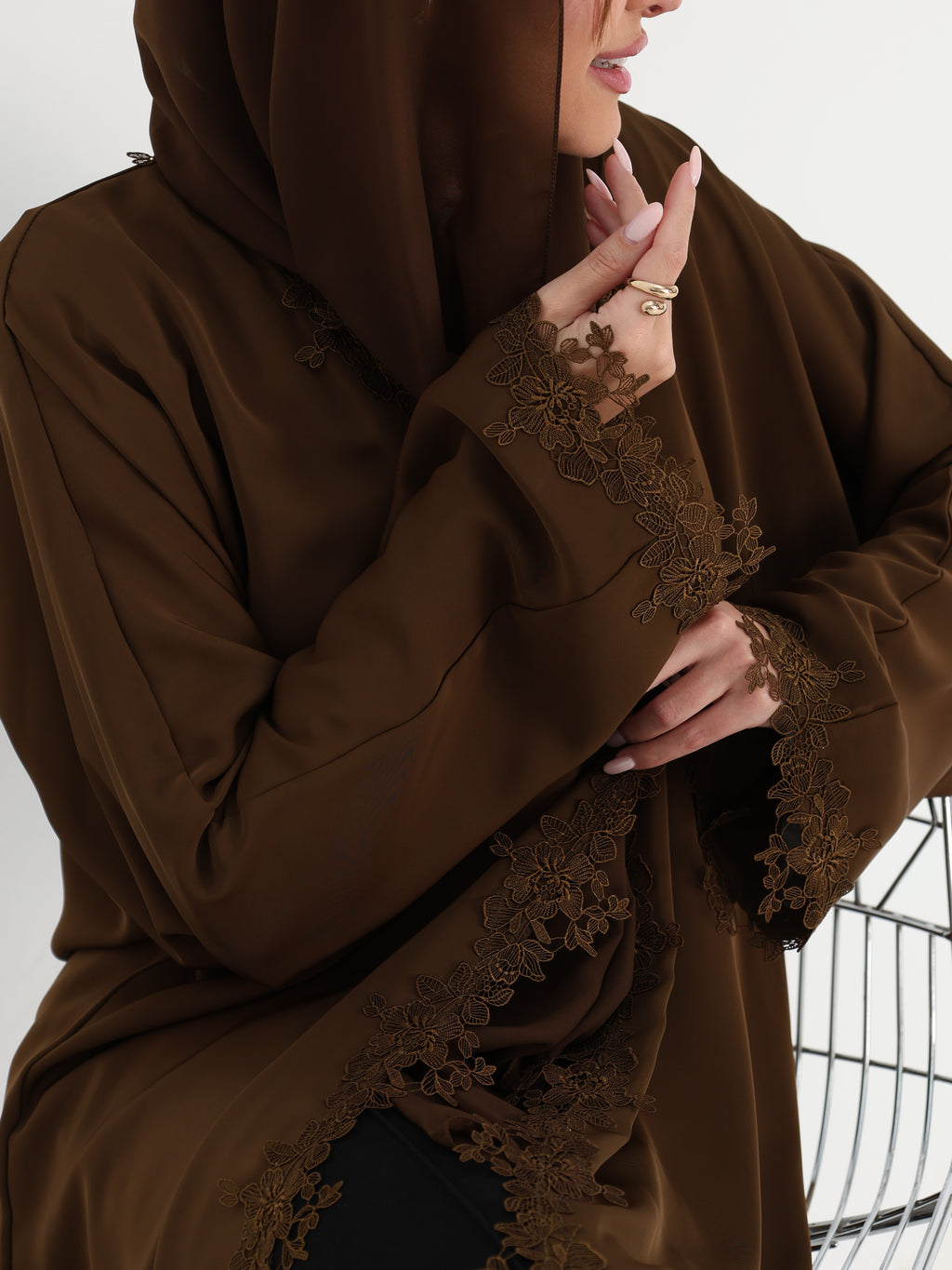 HANA LACE ABAYA - KHAKI